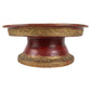 Red pedestal shaped offering basket with gold trim, side view