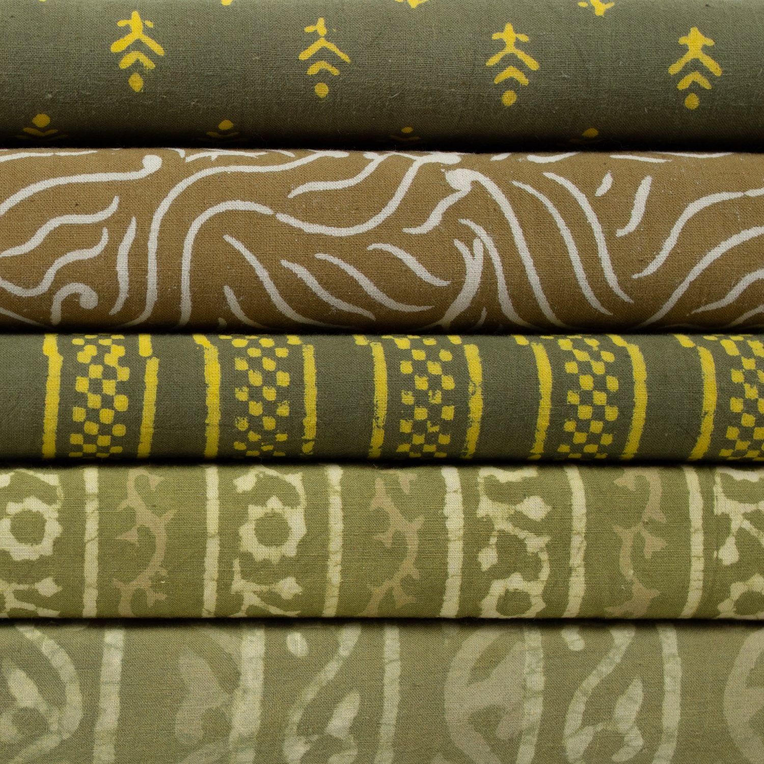 Batik Fabric, Green with Cream/Yellow Patterns โ Cargo Inc.